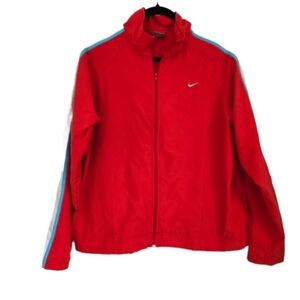 😀 Nike Womens L 12 14 Red Track Jacket Light Weight Zip Up Fitness‎ Gym Yoga